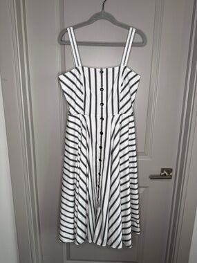 White House Black Market Black and White Striped Button Sundress